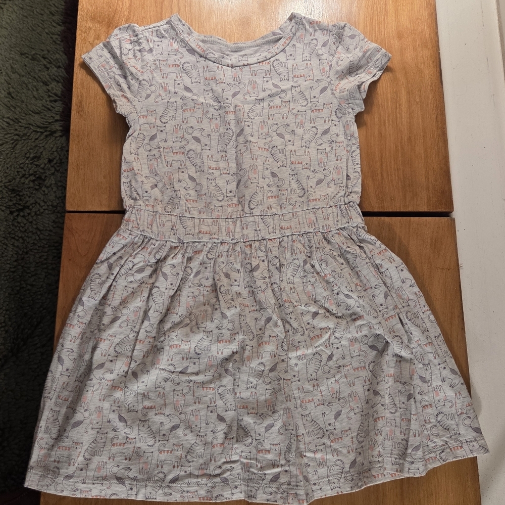 Simple Joys By Carter's Cat Print Short Sleeve Dress 100% Cotton Size 5T